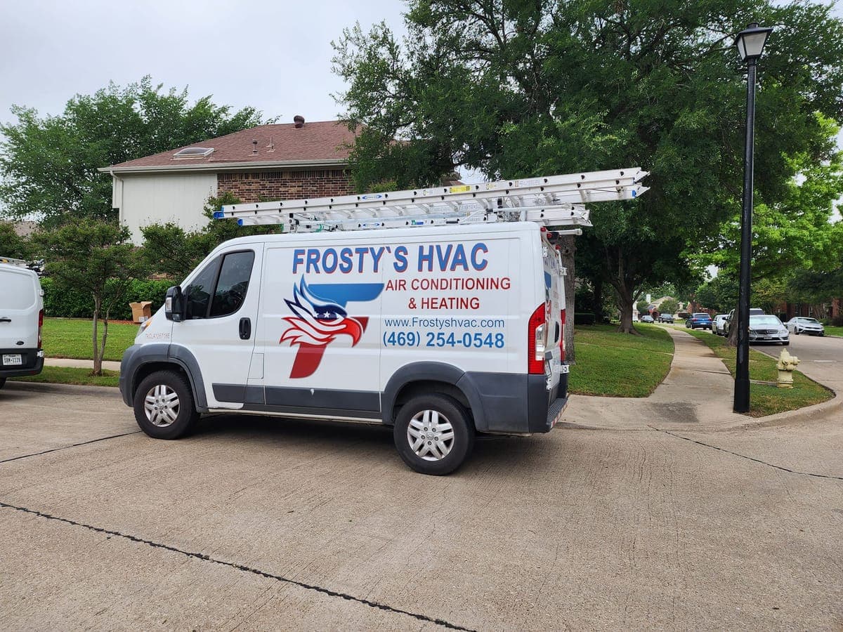 Frosty's HVAC service van at residential job in DFW metroplex