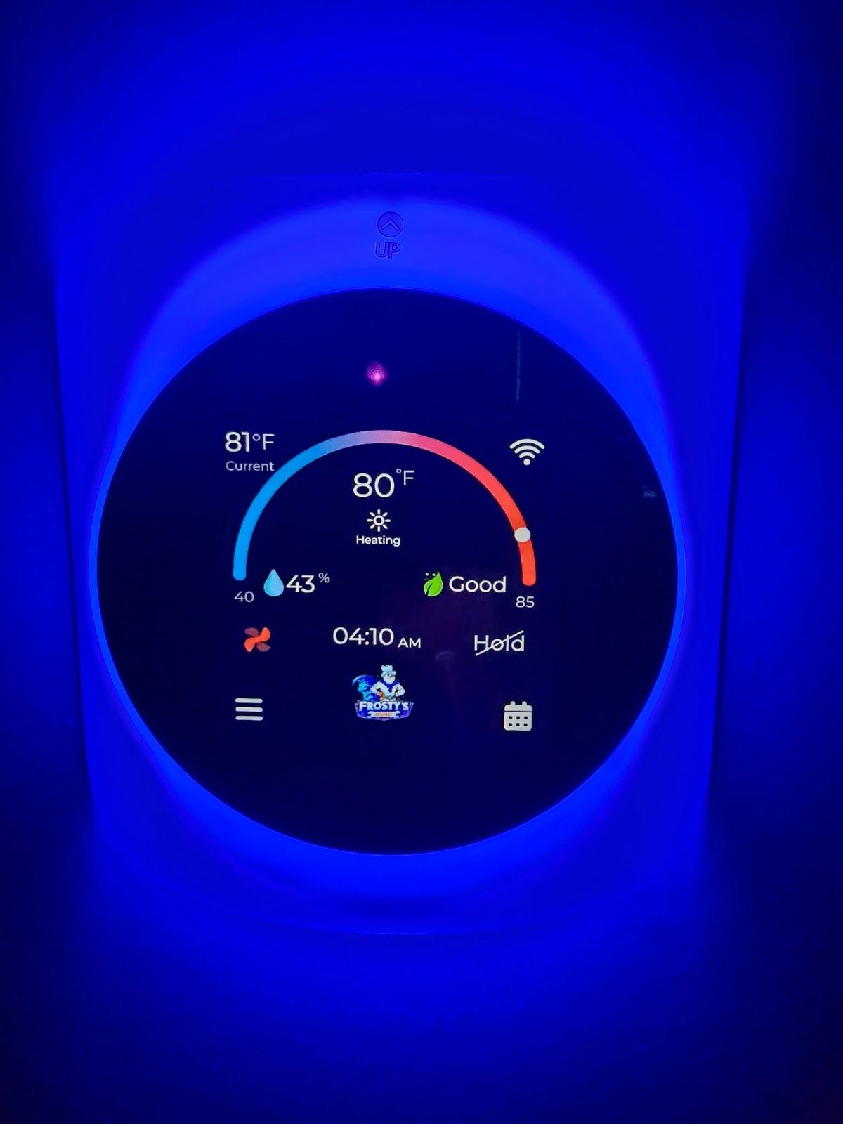 Frosty's HVAC Frosty smart thermostat installed in Farmers Branch TX home